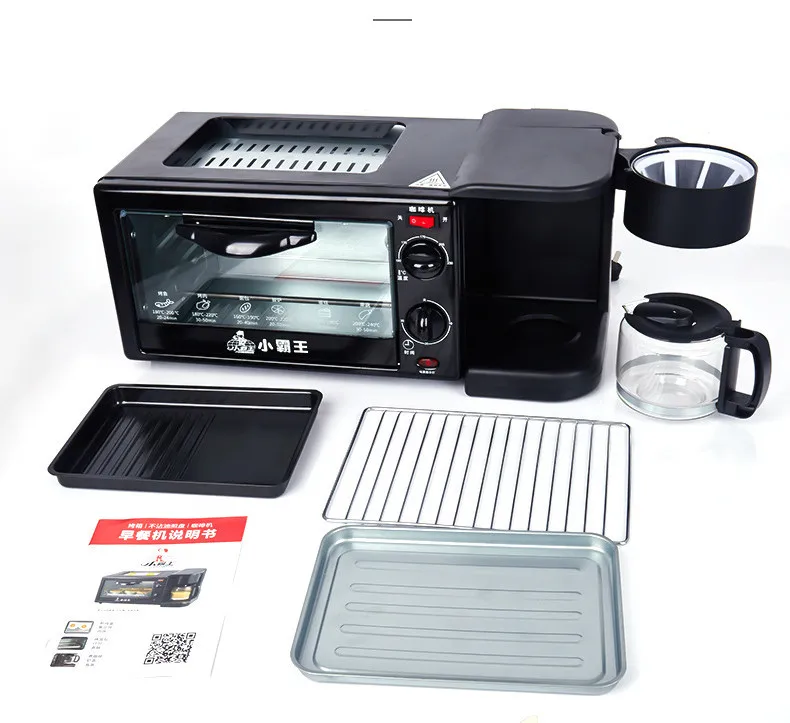 12L Large Capacity Oven and Frying Pan Available Multi Function 3-in-1 Breakfast Machine with Coffee Pot Toaster