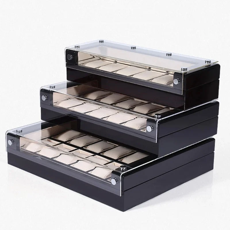 Black Wooden Watch Storage Box, Simple Wristwatch Collection Display Organizer Case for Men JJ5206