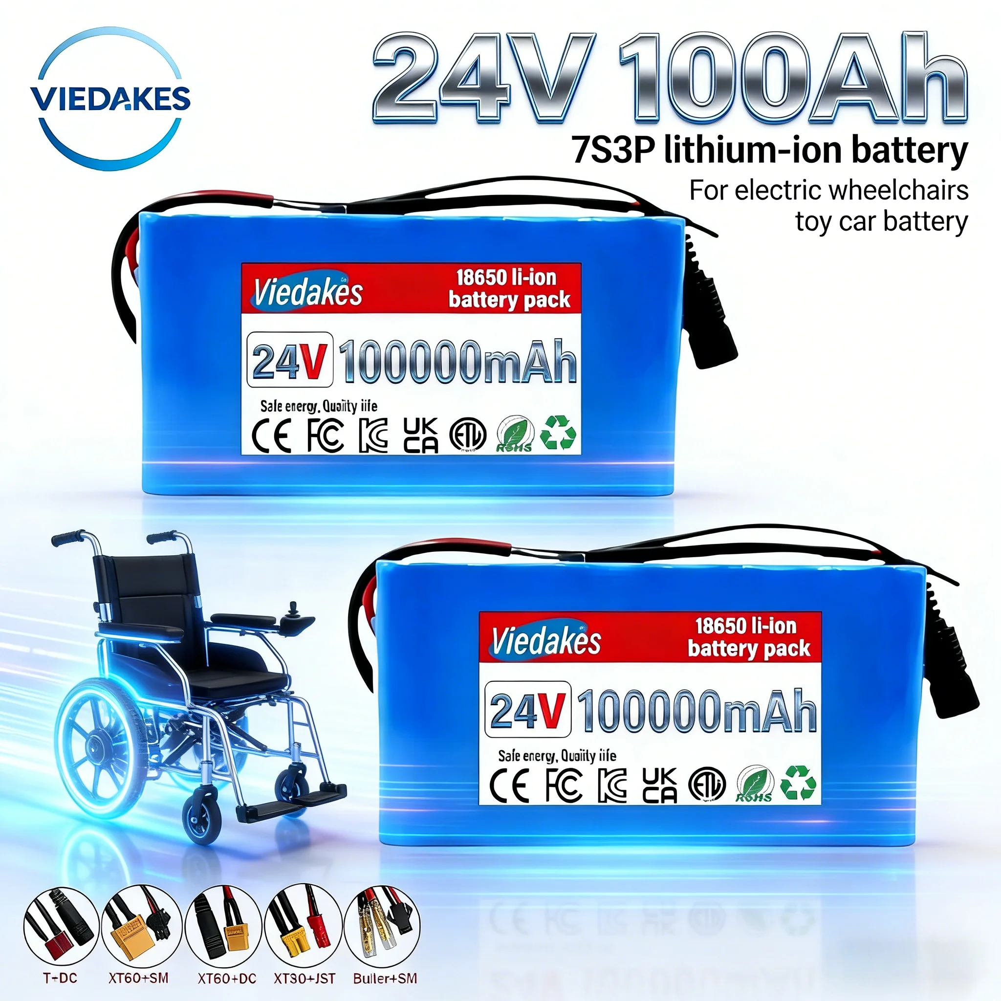 

24V Battery 100Ah 7S3P Lithium Ion Rechargeable Battery Pack With Charger For Electric Wheelchair Mobility Scooter