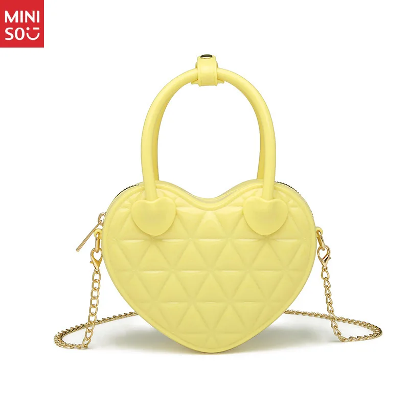 Miniso Jelly Quilted Heart Bag, Two-Way Shoulder & Hand Carry Purse