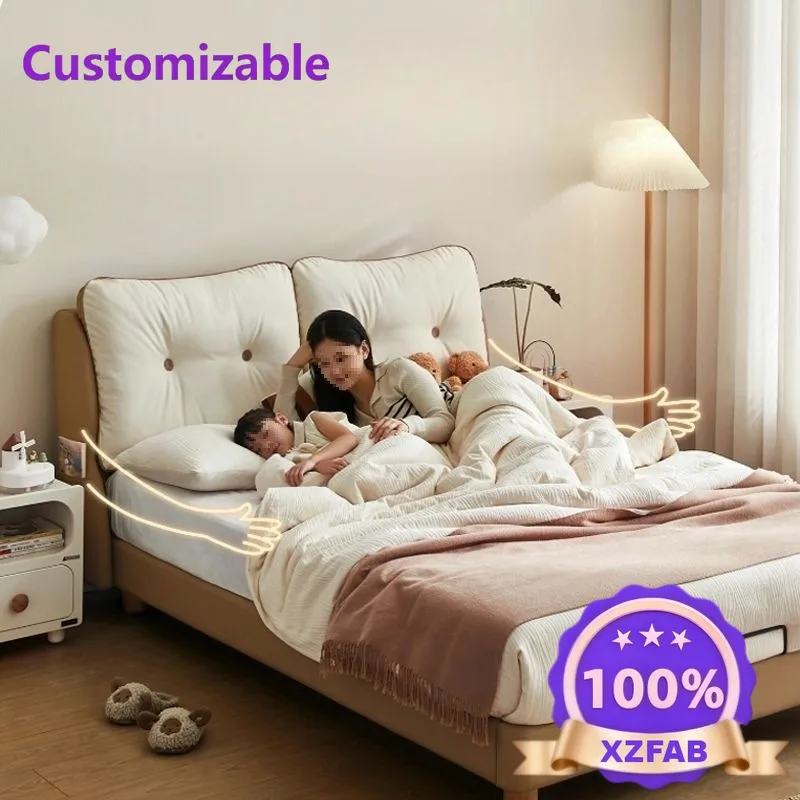 Factory Direct 2026 Leather children's soft bag bed bedroom men and women children solid wood foot single bed children's room