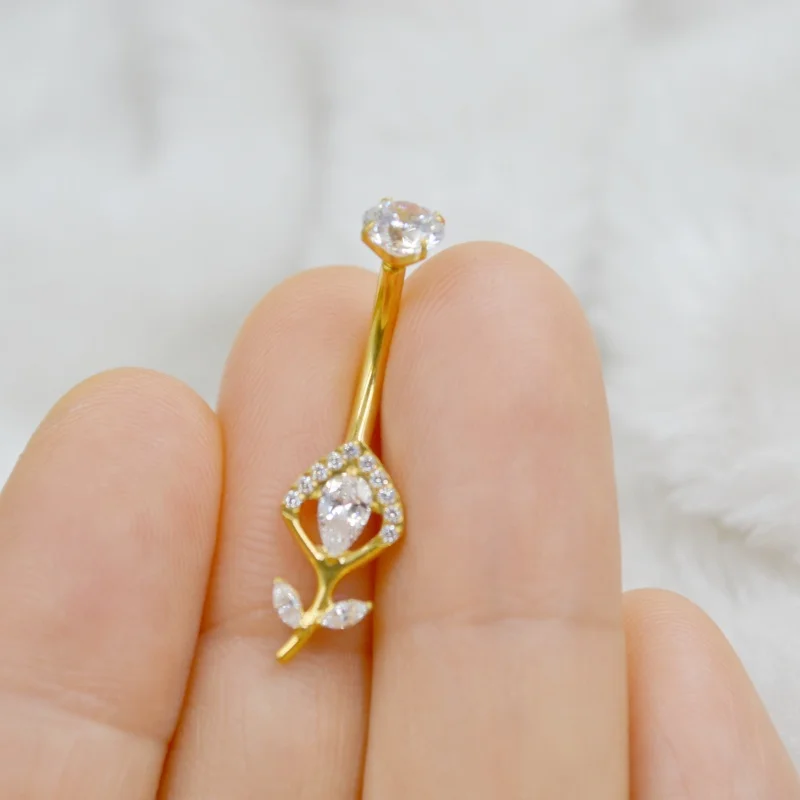 10PCS Body Jewelry-G23 Titanium New Flower CZ Navel Belly Button Curve Navel Piercing Barbells
