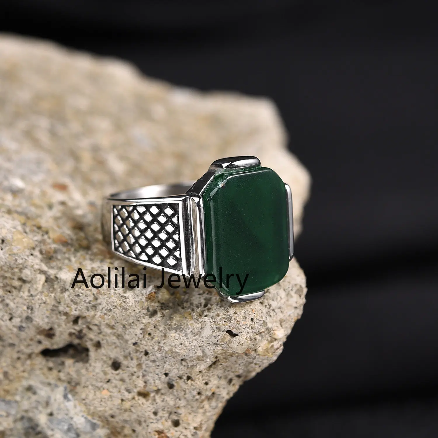 Men's High Quality Stainless Steel Onyx Gemstone Ring