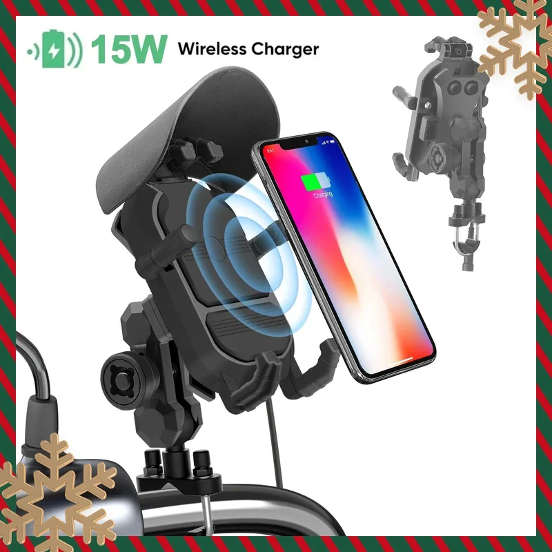 

15W Motorcycle Wireless Charging Phone Holder Phone Cradle Charger GPS Moto Support Cellphone Handlebar Mount for 4-7 inch Phone