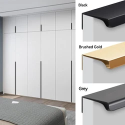 800-1200mm Invisible Handle Aluminum Alloy Drawer Cabinet, Clothes Cabinet Door, No Punching, Extended Top, Dark Handle, Black