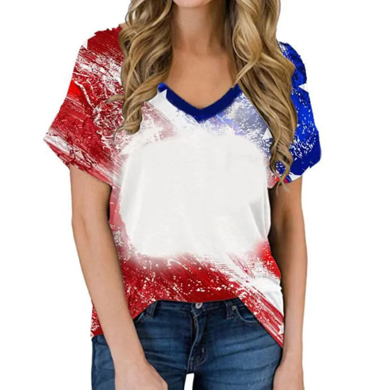 Summer Women's V Neck Sublimation Blank T Shirt Casual Short Sleeve Top Tee for Custom Heat Transfer Print
