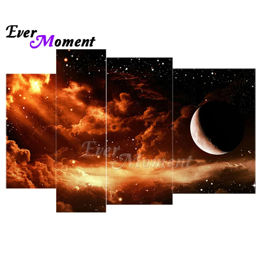 Ever Moment Diamond Painting Full Square Resin Drill Planet 4 Panels Embroidery Mosaic Paint By Diamond Wall Decoration 1M007