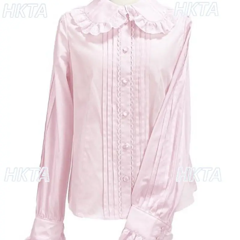 เสื้อเชิ้ตสีขาวลูกไม้หวานสไตล์คาวาอี้ อเนกประสงค์ สำหรับฤดูใบไม้ร่วงและฤดูหนาว น่ารัก ผ้าฝ้าย จีบ แขนยาว คอตุ๊กตา สไตล์โลลิต้า เสื้อตัวในสำหรับผู้หญิง