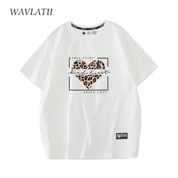 WAVLATII, nueva moda, camisetas de algodón para mujer, camisetas blancas con estampado de leopardo de verano para mujer, camisetas verdes de manga corta para mujer, ropa WT2227