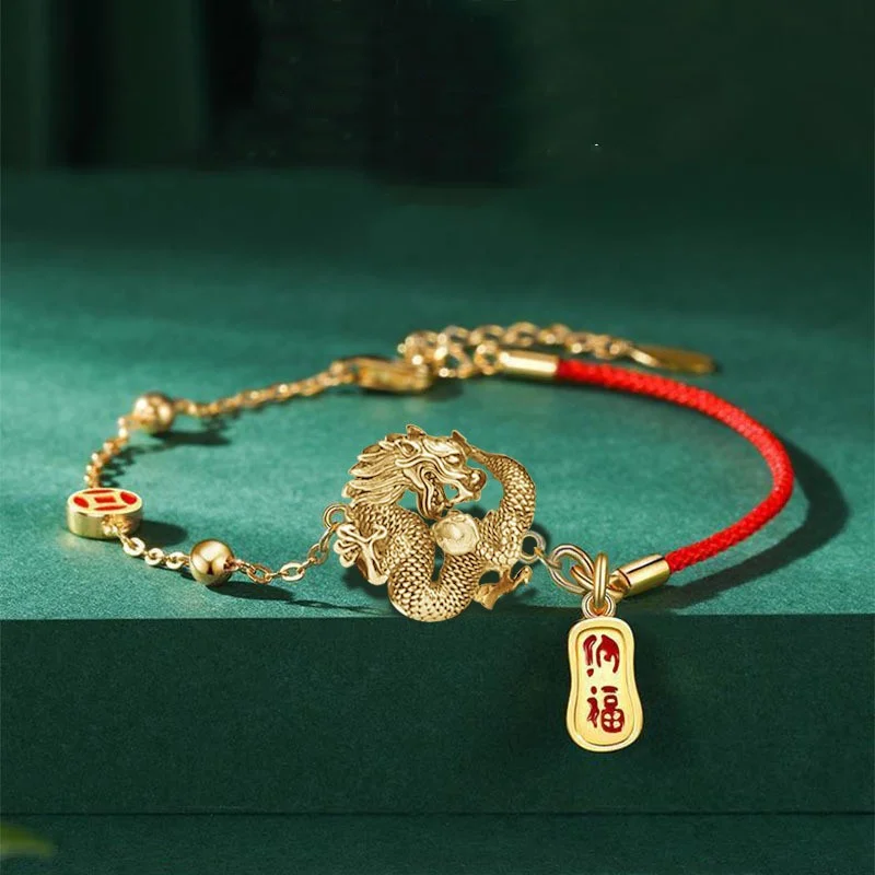 Cartoon Cute Zodiac Dragon Charm Bracelets for Women Men Red String Lucky Amulet Braided Bracelet Handmade Jewelry New Year Gift