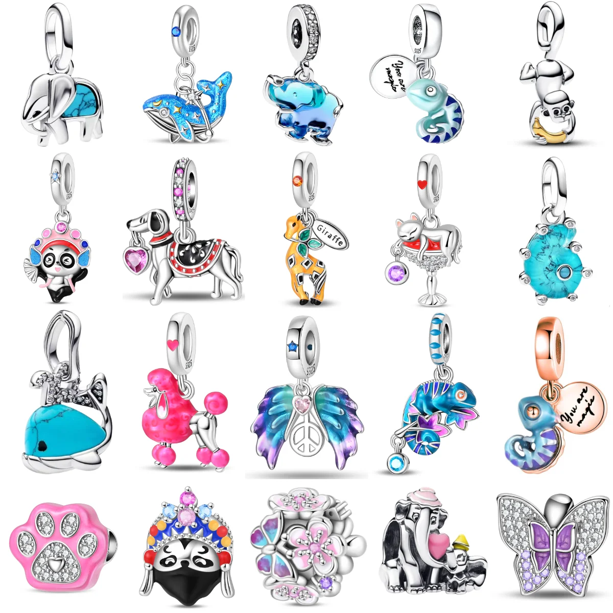 Nuevos abalorios de plata de ley 925 con forma de Animal, elefante, camaleón, pez, gato, apto para Pulsera Original, colgante DIY, regalo de joyería fina