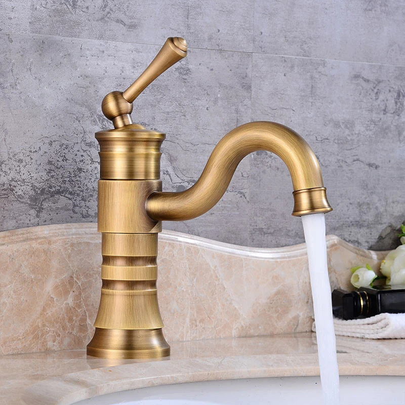 Basin Faucets Antique Brass Faucet Bathroom With Single Handle Vintage Deck Mount Torneiras Hot Cold Bath Mixer Water Tap 58808