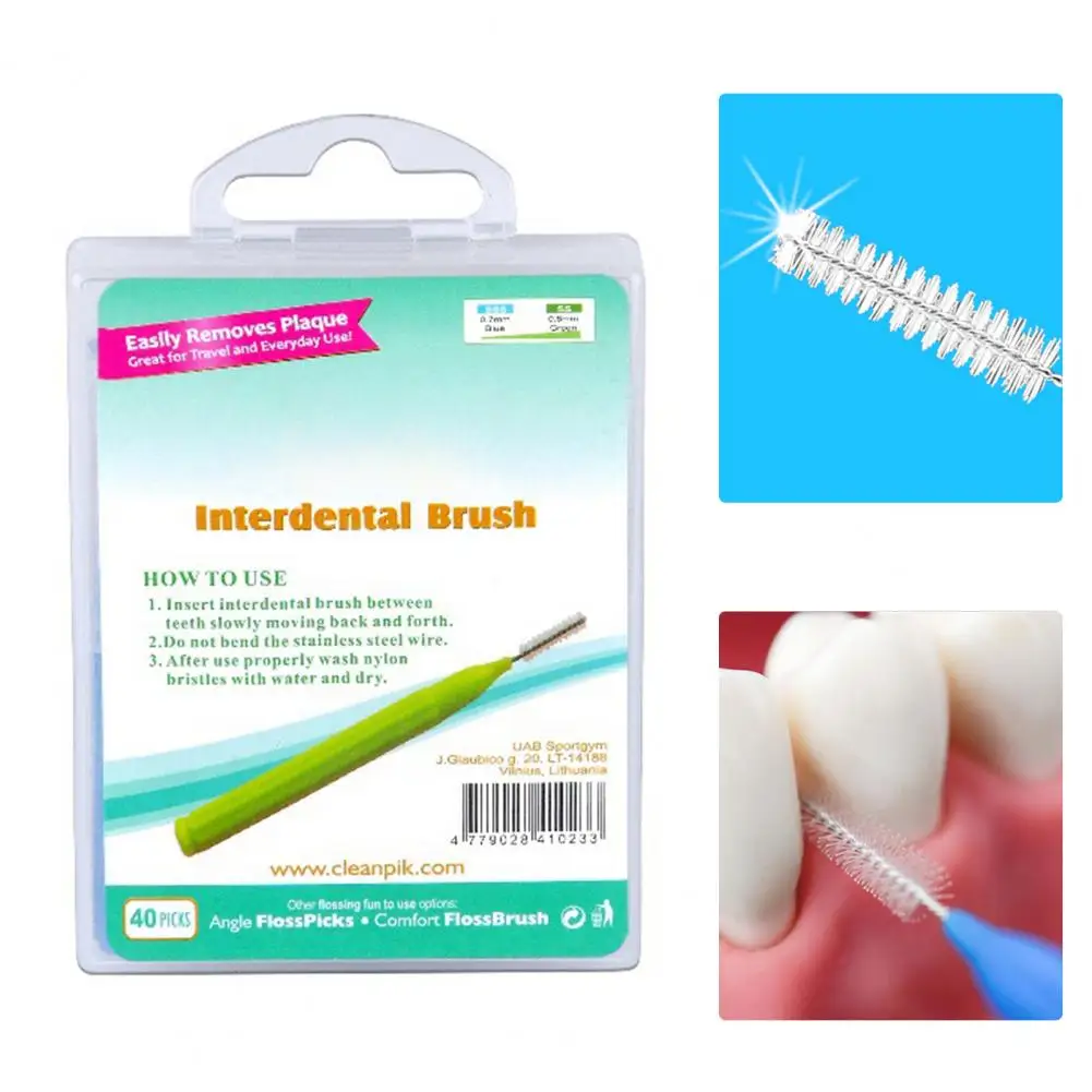 Cepillo de limpieza Interdental Universal, práctico cepillo de empuje de dientes saludables, agarre cómodo, caja de 40 unids/lote