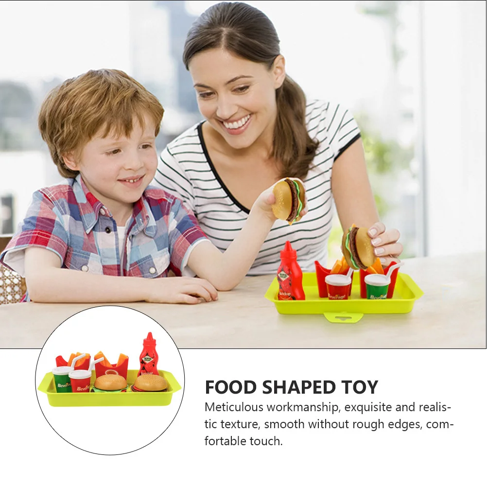 مجموعة محاكاة الطعام الغربي من برجر، آمنة وغير سامة، صناعة متقنة، حواف ناعمة، تفاعل بين الوالدين