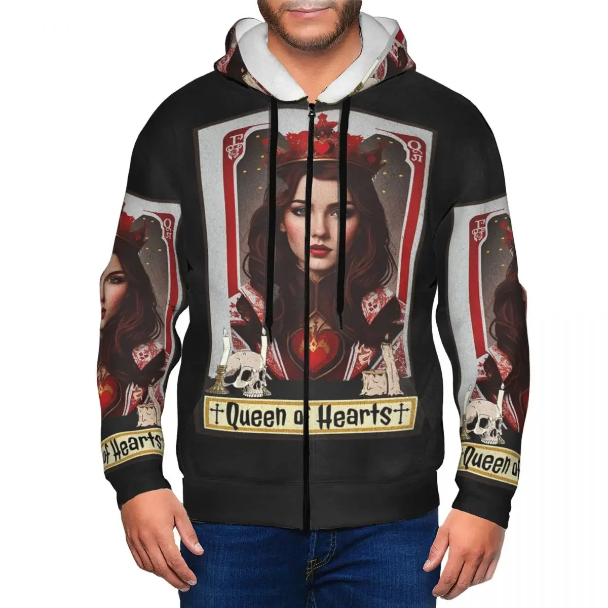 

Толстовка на молнии The Queen Of Hearts, пуловер в стиле хип-хоп, осень-зима, мужские и женские толстовки, топы с длинными рукавами
