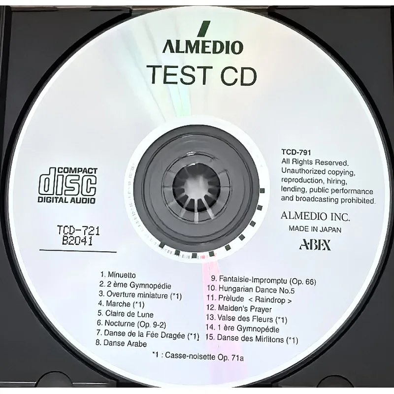 SCRATCHES TEST CD,TCD-721,For Checking CD Players and CD Drives,CD-DA Scratches Disc,0.4mm to 2.0mm width.