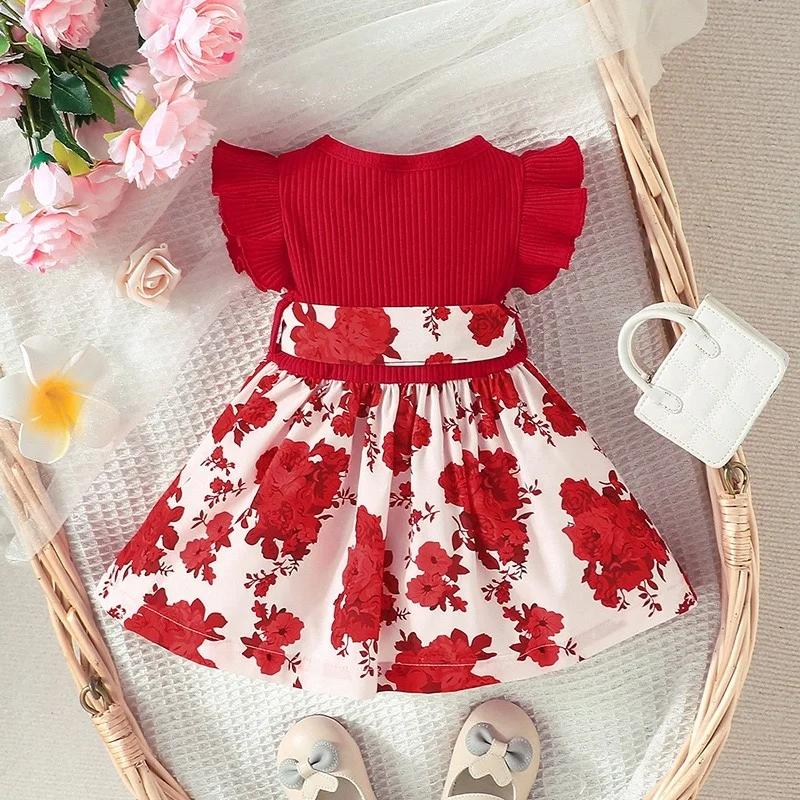 Vestido de verão para bebê recém-nascido, algodão, bonito, floral, princesa, formal, moda, borboleta, manga plissada, para crianças de 3 a 36 meses