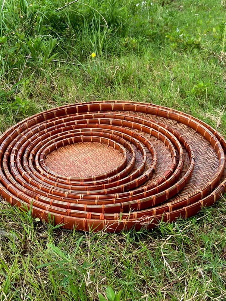 Antieke Ronde Blik Bamboe Geweven Producten Huishoudelijke Opslagmand Decoratieve Bamboe Zeef Handgemaakte Thee Bamboe Plak Drogen S