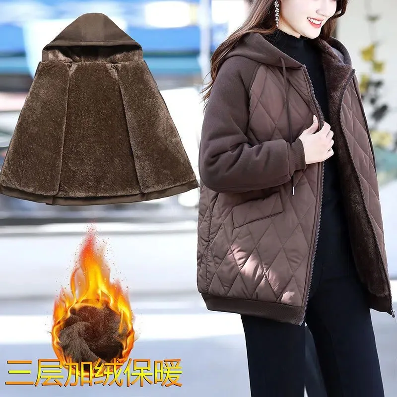 Thick Winter Jacket  Women, Hooded Parker Overcoat, Long Down Cotton Coat, Three Layers, Warm Female Jacket, Paddeked Jars, New