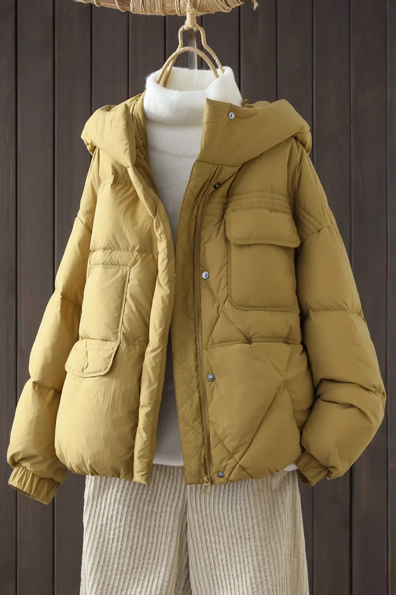 High Class Puffy And Thickened Hooded White Duck Down Down Jacket Women\'s Short Winter New Style Korean Style 90 Down Jacket