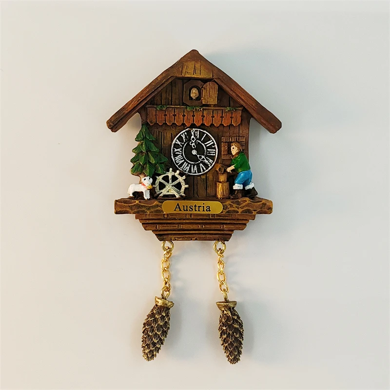 Austria, residente, reloj de cuco, estereoscópico 3D, recuerdos de turismo, pintura de resina, decoración del hogar, imanes de refrigerador ﻿