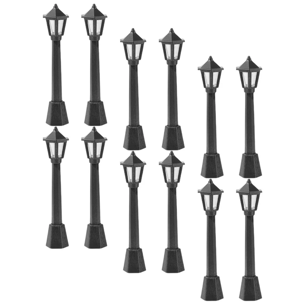 12 Pcs Mini Street Light Sand Table Lamp Decor Post Micro Landscape Ornaments Plastic Streetlight Lamps House