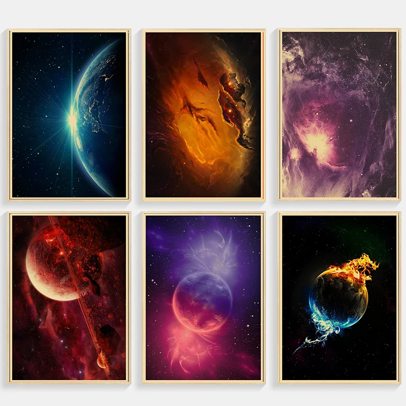 The Art of The Outer Space Posters Starry Sky Space Galaxy Room Decor Solar System Planet Universe Art Painting Wall Stickers