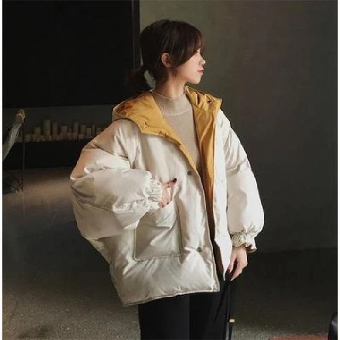 

Loose Women's Cotton Jacket Korean Style Short Bread Coat Double Sided Wear Student Winter Clothes Cec Hooded Parka