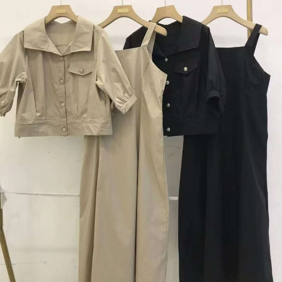 REALEFT Spring Summer 2 Pieces Women's Outfit Sets Half Sleeve Single Breated Short Outwear and Tank Dress Suits Female 2025 New