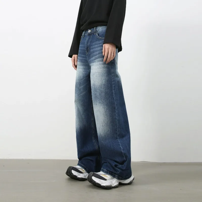 

KIDWHXR Man Denim Pant American Retro Contrast Color Washed Versatile Male Trousers Loose Striaght Comfortable Casual Men Jeans
