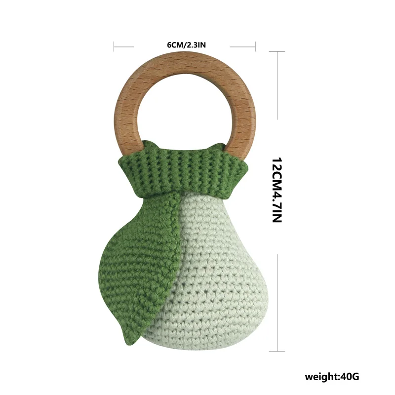 Crochet Teether Toy Pear Rattle Toy Baby Teething Gift Handbell Mobile Rattle Newborn Gym Toy Infant Soother Sleep Toy