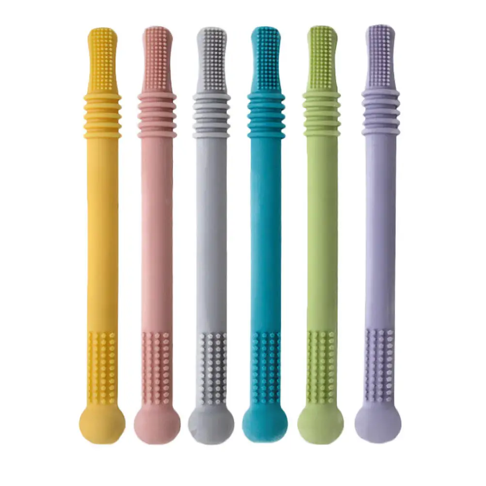 6Pcs Baby Teething Stick Hollow Molar Sticks Comfort Grip Set Soft Food Grade Safe Newborn Gum Massage Chewing