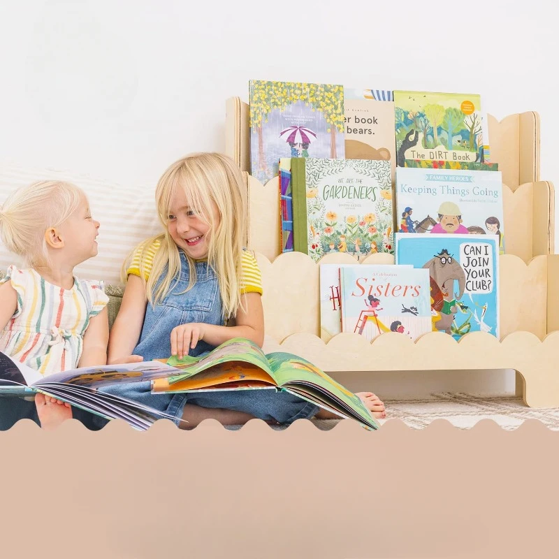 Wooden Kids Bookshelf W/Scalloped Edges - Perfect Height 3-Tier Montessori Bookshelf for Kids - Durable Childrens Bookcase