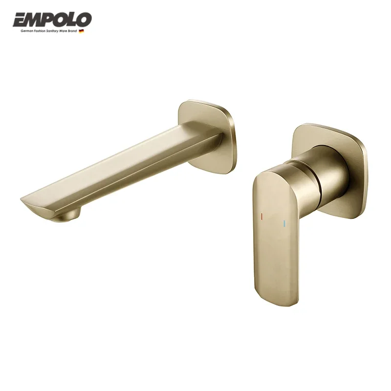 

Wholesale Wall Mount Bathroom Faucet Brushed Gold Lavatory Bathroom Basin Mixer Faucet With One Handle