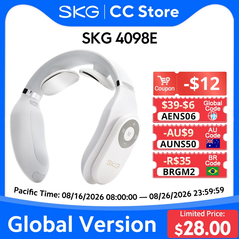 SKG 4098E Neck Massage Chair 3Massage Modes 15 Intensity 7-8 Days Use 107F Constant- temperature 1500mah