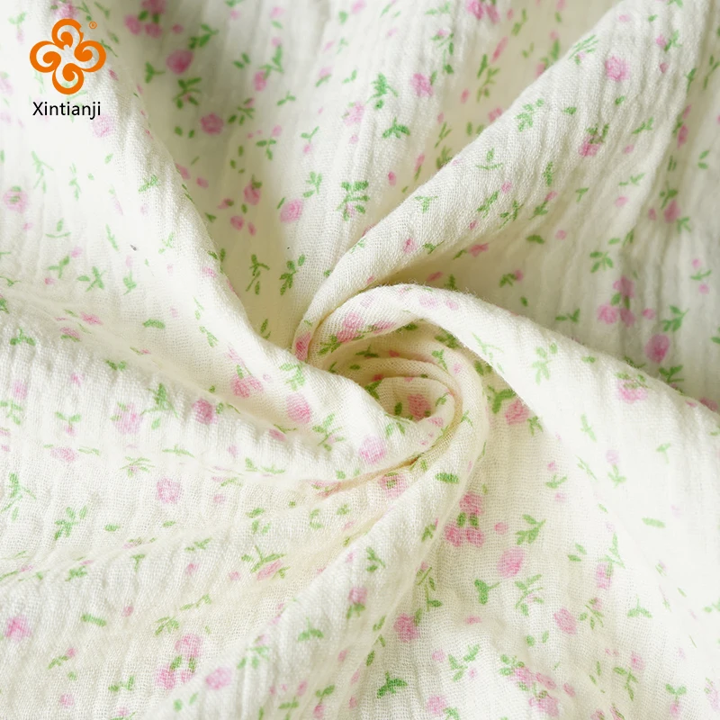 0.5m/1m/2m Double Cotton Gauze Fabric For DIY Sewing Pajamas Cute Little Floral Pattern Soft Breathable Texture Half a Meter