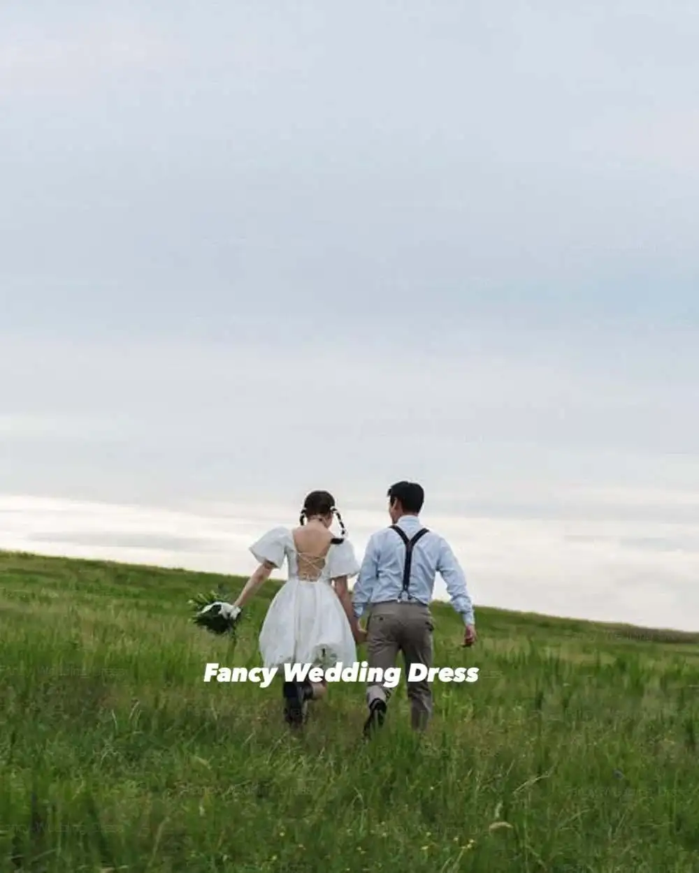 Fancy Simple Square Neck Wedding Dress Korea Photo Shoot Puff Sleeve Mini Graduation Party Dresses Backless Taffeta Customized