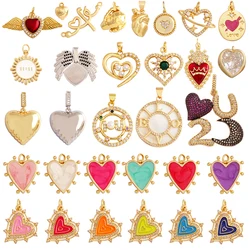 Colour Rainbow Love Heart Wing Shell Pearl Zircon Charm Pendant,18K Gold Plated Jewelry Findings Necklace Accessories Supply L49