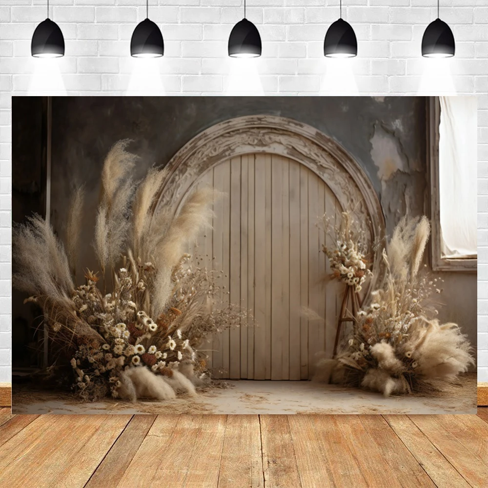 Boho Pampas Grass Backdrops Retro Wall Wedding Portrait Birthday Party Decor Maternity Dresses Photoshoot Photography Background