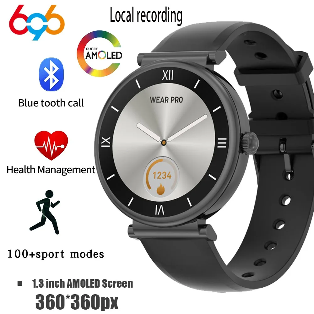 

2024 New 1.3" AMOLED Screen Blue Tooth Call Smart Watch Music Playing Local Recording IP68 Waterproof Sports Fitness Smartwatch