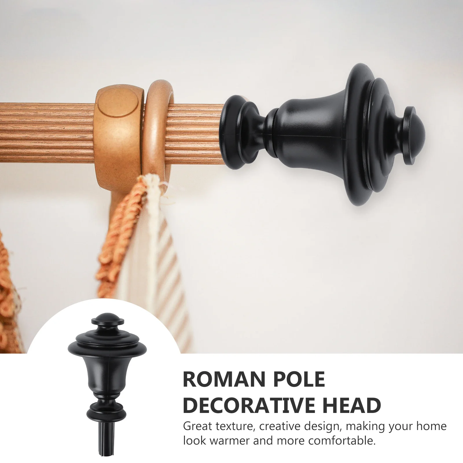 

2pcs Curtain Rod Roman Rod Decorative Head Premium Install Detachable Home Decoration Accessories 3/4 Inches Black