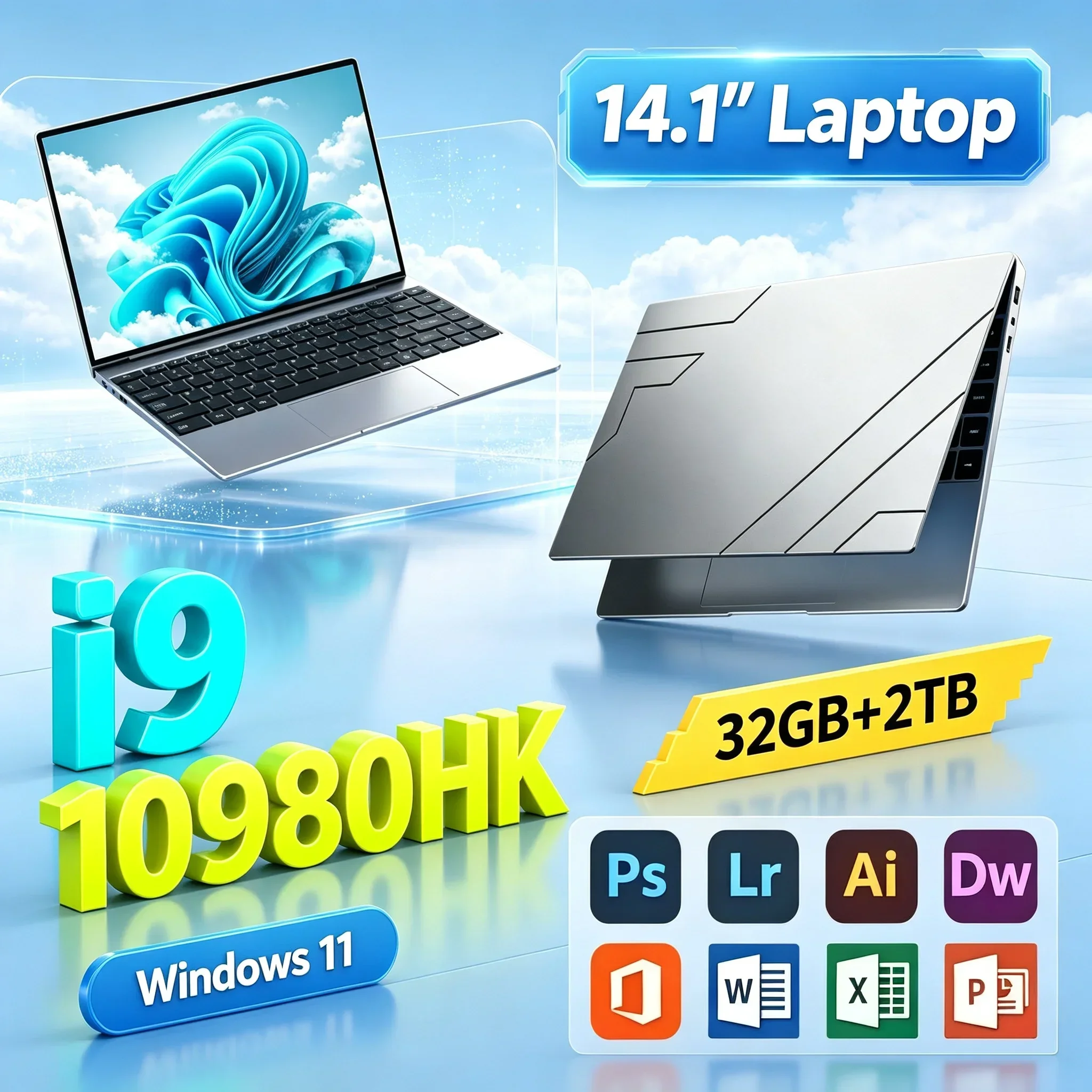 14.1" Ultra Thin Laptop Notebook PC Intel Core I9‑10980HK 32GB RAM 1TB/2TB SSD Windows 11 Computer For Student Office Daily Task