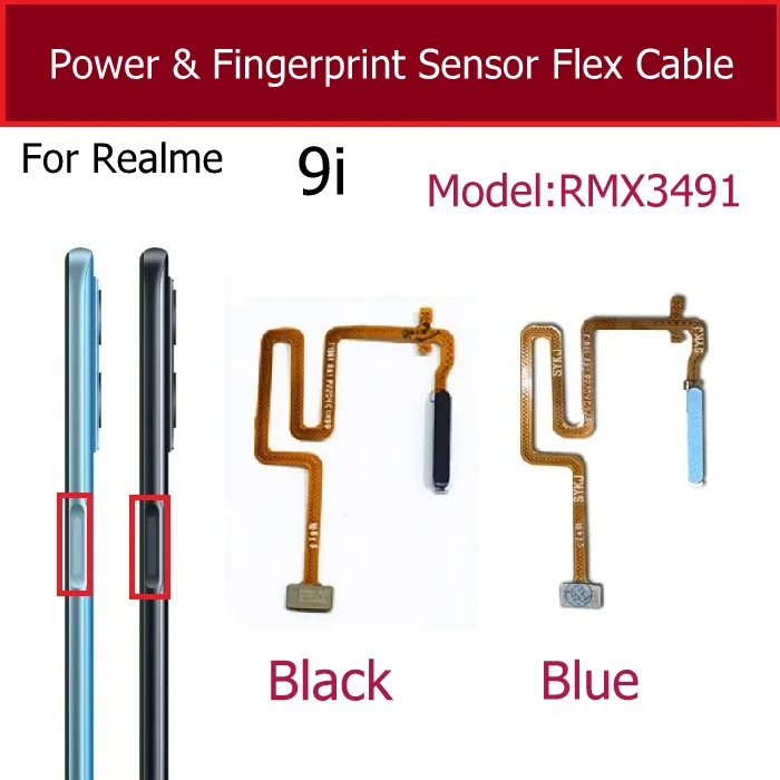 For Realme 7 8 8S 8i 9i 9 Pro Fingerprint Sensor Flex Cable Power Button Sensor Fingerprint Home Touch Sensor Flex Ribbon