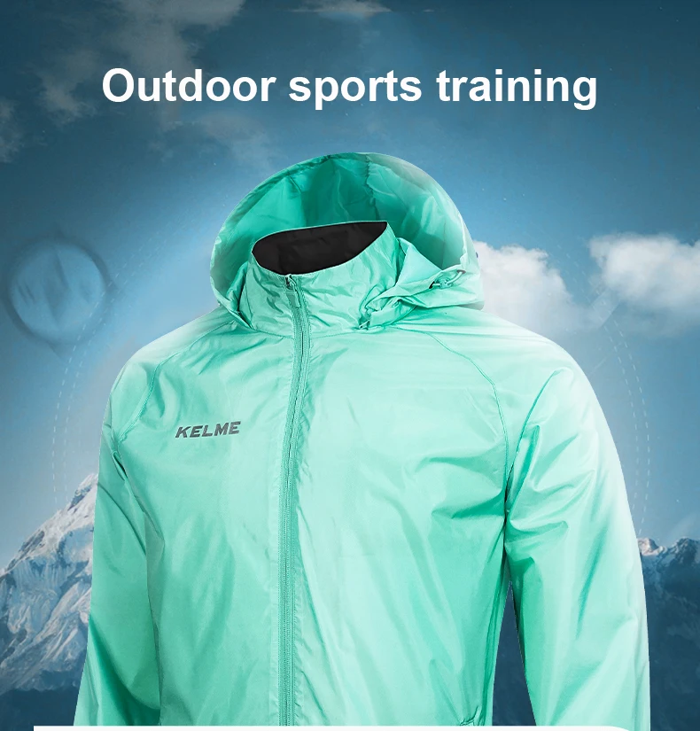 KELME giacca impermeabile da uomo giacca a vento allenamento di calcio capispalla da allenamento leggero cappotto ad asciugatura rapida muslimah