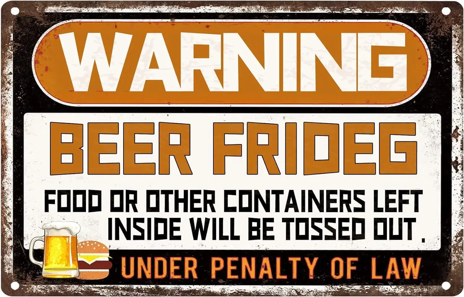 Beer Fridge Sign Vintage Funny Warning Sign Man Cave Bar Wall Decor Under Penalty of Law Metal Sign Decor for Bar Beer -8x1 sign
