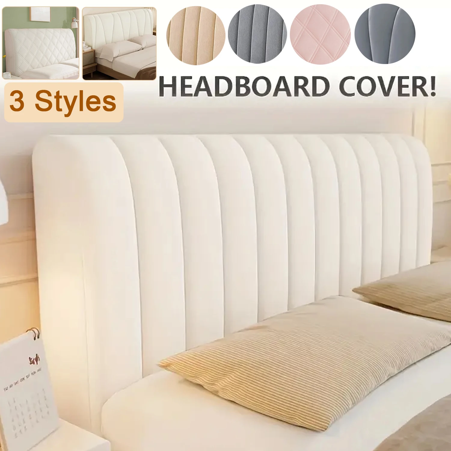 3 Styles Thicken All-inclusive Milk Velvet Polyester Bed Headboard  Slip Cover, Solid Color Bed Back Dust Protector Cover침대 머리덮개
