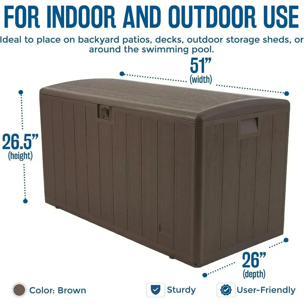 Large Outdoor Storage Deck Box with Scoop Lid, 130 Gallons, Java Color