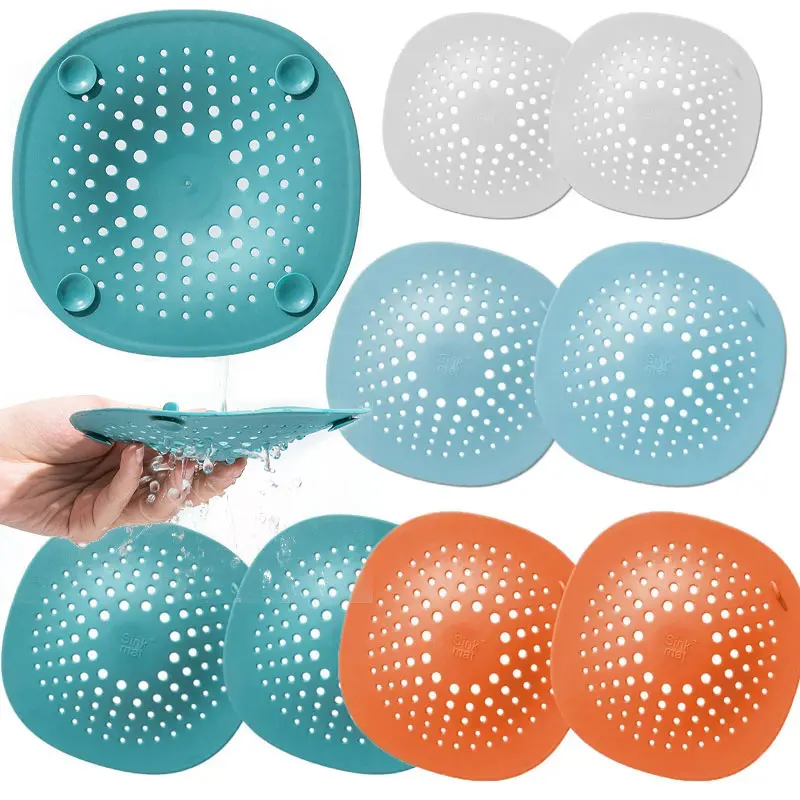 

1PC Hair Drain Catcher Square Drain Cover Kitchen Sink Sewer Filter Silicone Hair Stopper with Suction Cup for Bathroom Kitchen