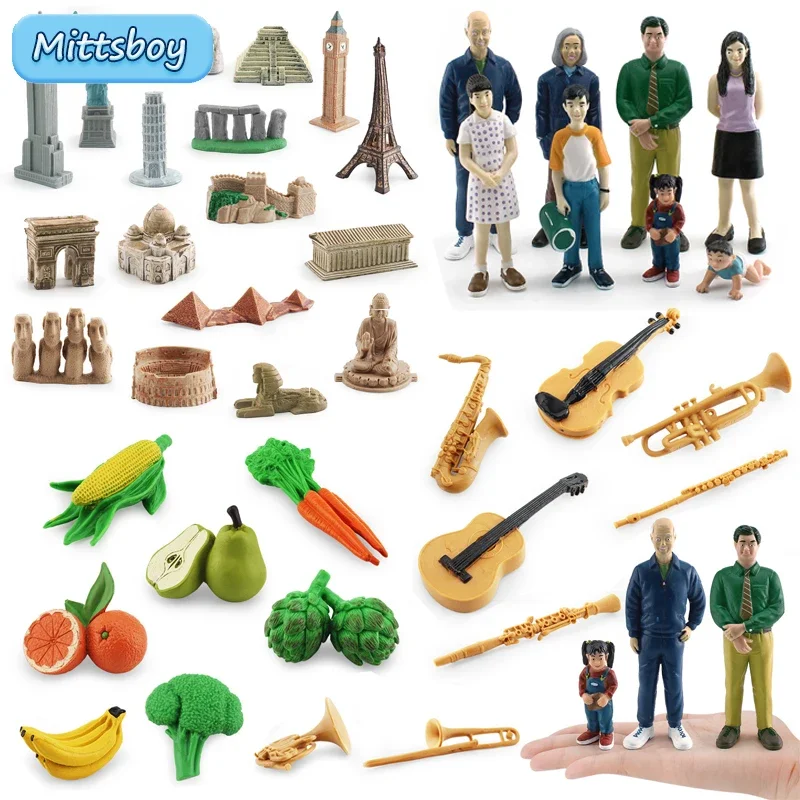 Montessori Educational Toy Cognition World Architecture Family Dad Mom Grandpa Wild Man Planet  Action Figures for Children Gift