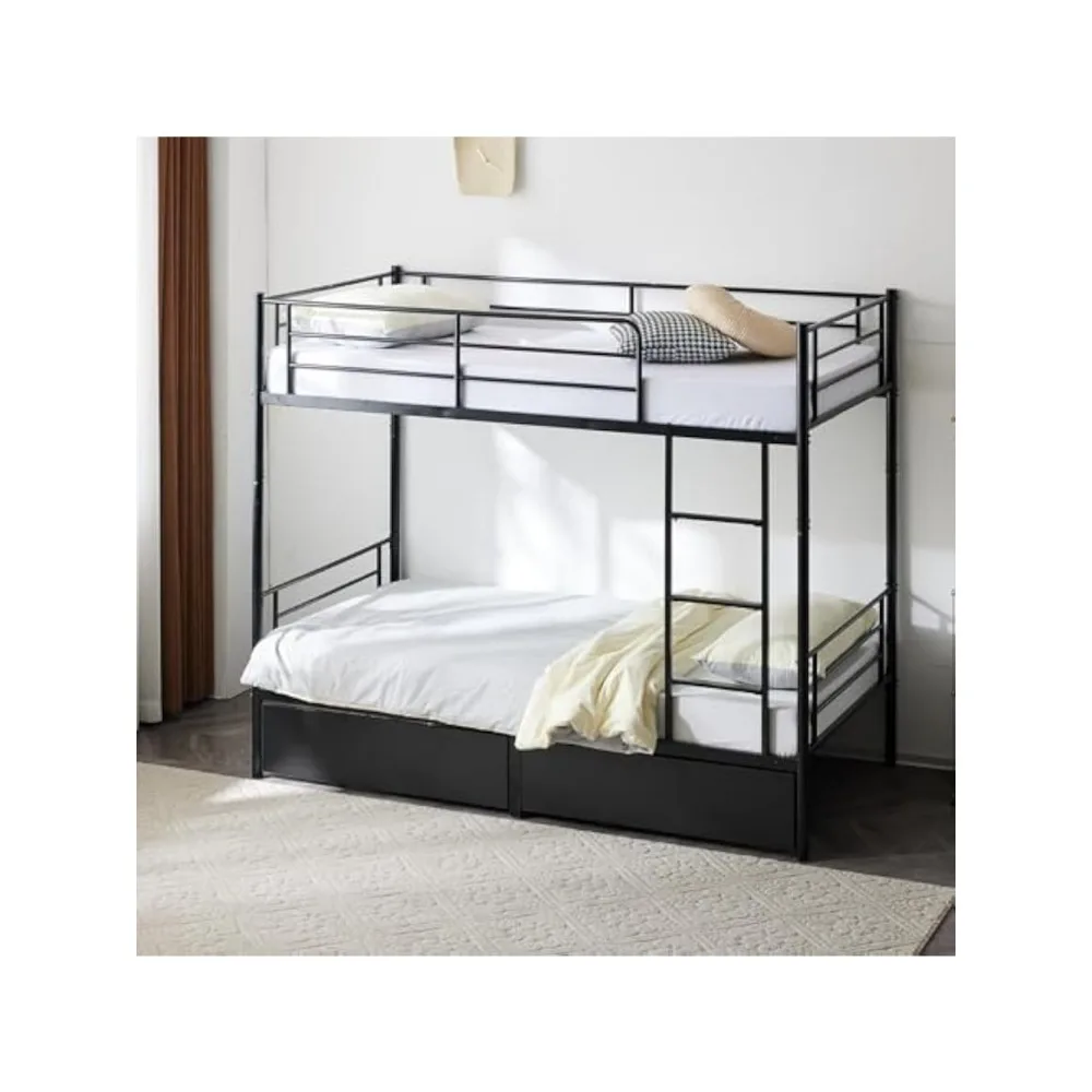 Etagen bett mit Schubladen Twin Black Iron abnehmbares Doppel-Eisen-Einzel-Etagen eisen mit hohem und niedrigem Schlafsaal bett